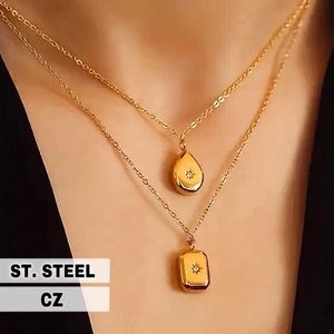 ⚜️𝟯𝟬%𝗢𝗙𝗙 𝗯𝘂𝗻𝗱𝗹𝗲𝘀 𝟯+⚜️ NEW CZ Charms Rectangle Stainless Steel Necklace